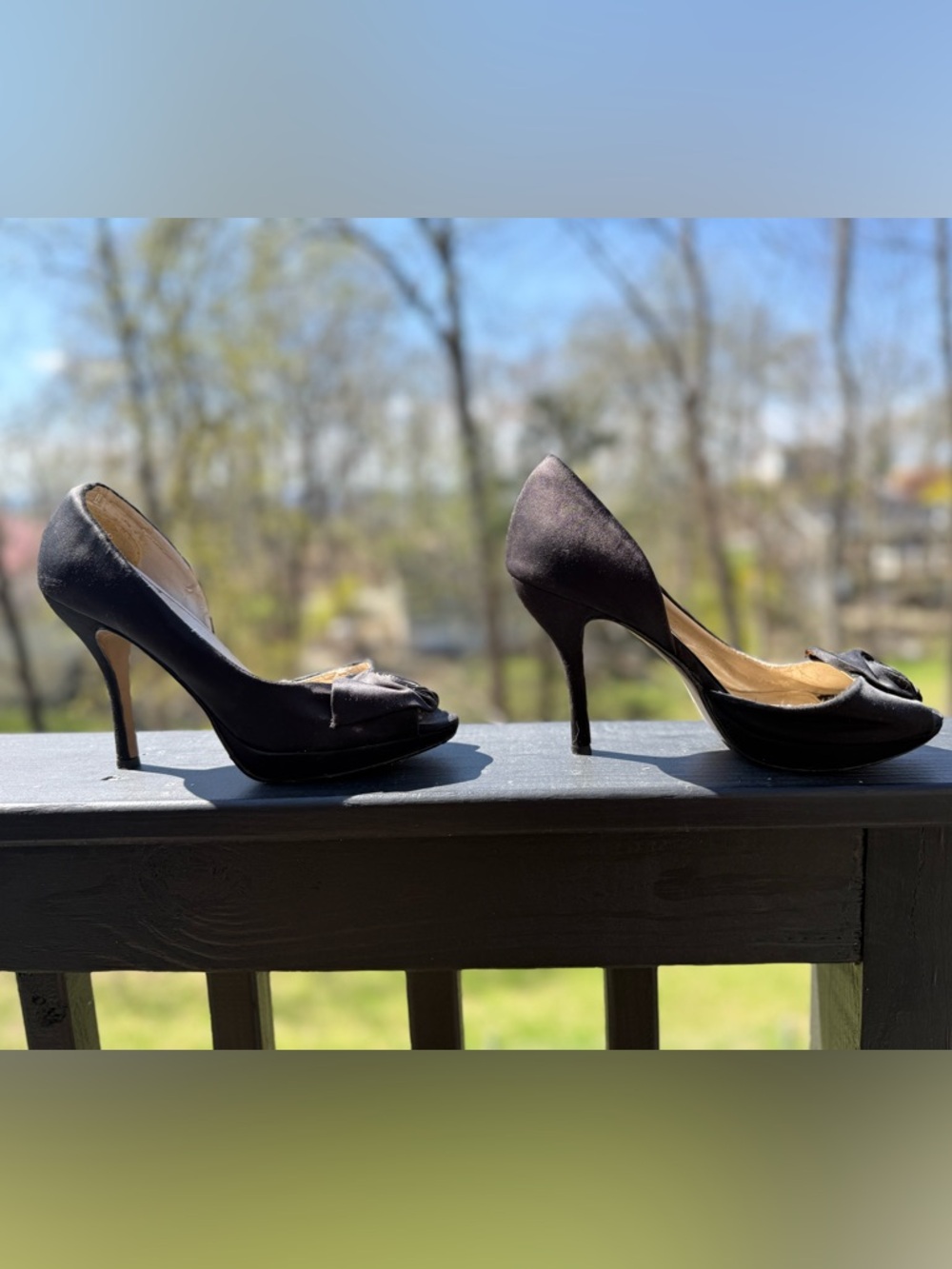 Black Satin Women's Peep-Toe High Heels